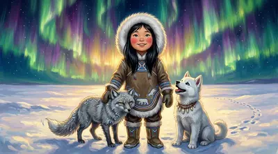 Standing outside the cave, bathed in the radiant light, Aputi felt a deep connection to the Sky Spirits. The Aurora danced around her, as if celebrating their… Standing outside the cave, bathed in the radiant light, Aputi felt a deep connection to the Sky Spirits. The Aurora danced around her, as if celebrating their…