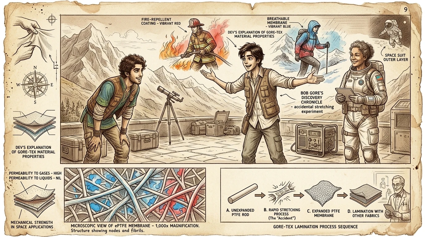 L'invention du Gore-tex : le tissu imperméable — page 9 illustration — Wonder Inventions L'invention du Gore-tex : le tissu imperméable — page 9 illustration — Wonder Inventions