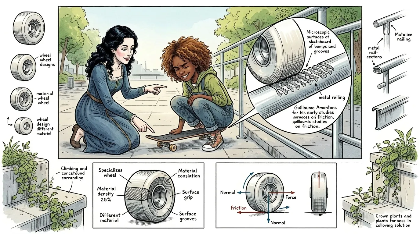 Vera aponta para as rodas do skate e o corrimão de metal. "Vê como essas superfícies interagem?", ela pergunta. A rugosidade das superfícies, mesmo que pareçam…