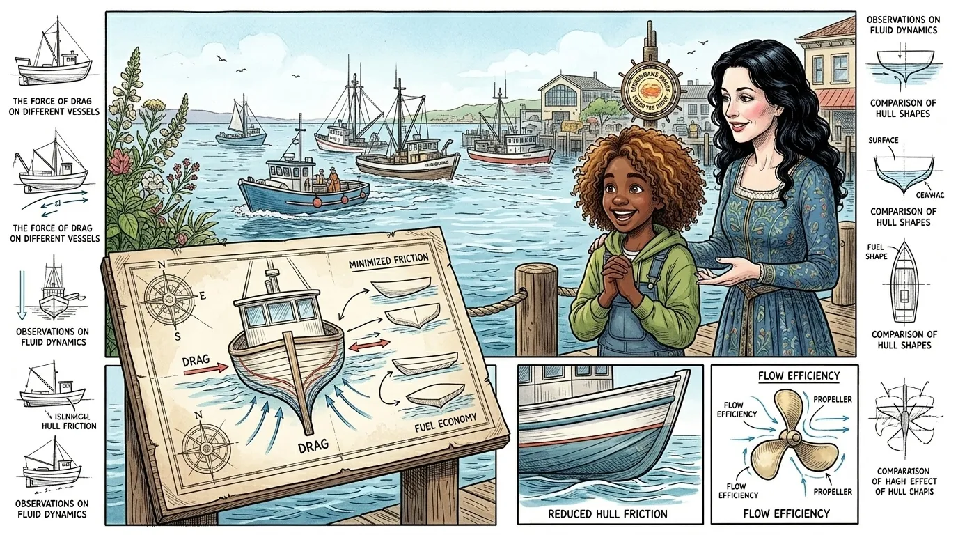 Juniper e Vera viajam para Fisherman's Wharf, onde observam os movimentados barcos de pesca. Os engenheiros que projetam esses barcos devem entender o atrito…