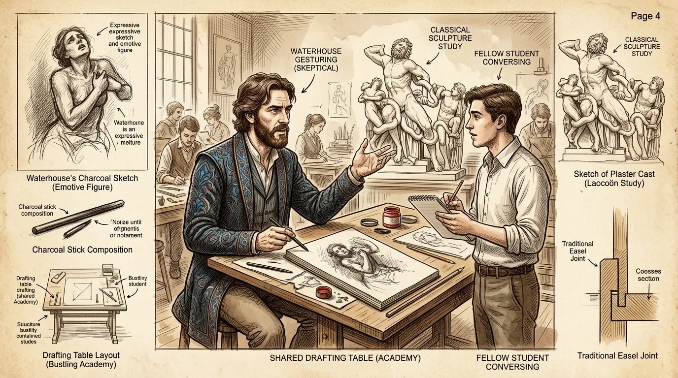 Waterhouse enrolled at the Royal Academy Schools, where he honed his technical skills. Yet, the Academy's emphasis on classical subjects left him feeling… Waterhouse enrolled at the Royal Academy Schools, where he honed his technical skills. Yet, the Academy's emphasis on classical subjects left him feeling…