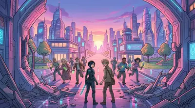 Suddenly, a familiar voice shouted, 'We're here, Guardian!' A group of Neo City citizens, led by Elder Rowan, charged toward the gates.