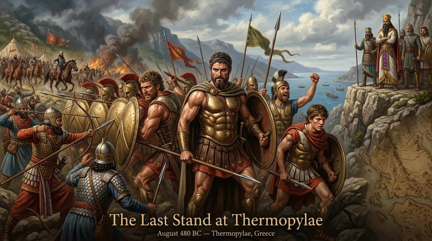 La Última Resistencia en las Termópilas (480 a.C., Grecia) — portada del libro — Wonder History