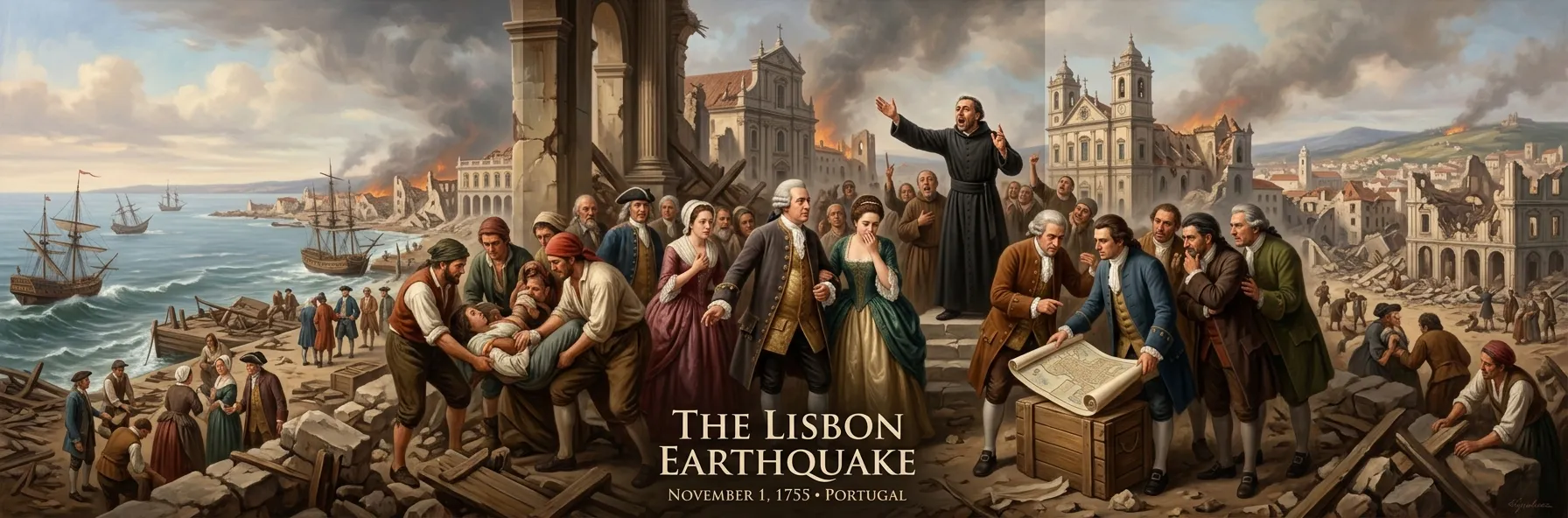 El terremoto de Lisboa (1755, Portugal) — portada del libro — Wonder History
