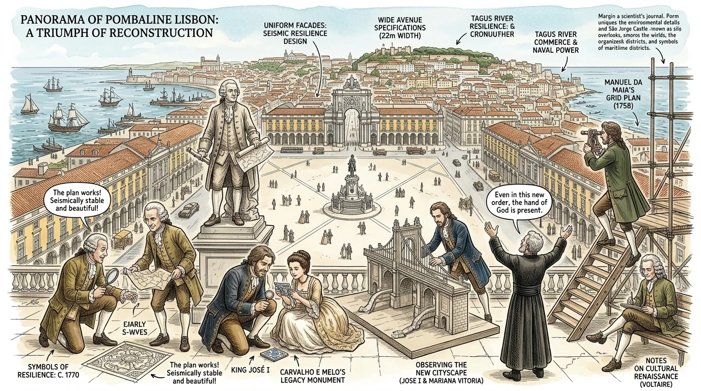 Lisboa se convirtió en un símbolo de resiliencia y planificación urbana. Las reformas del Marqués de Pombal sentaron las bases de la Portugal moderna.