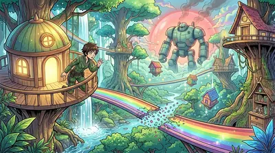 The Class Omega unleashed a devastating energy blast, vaporizing a section of the rainbow bridge. Treehouses plummeted into the abyss below. The Class Omega unleashed a devastating energy blast, vaporizing a section of the rainbow bridge. Treehouses plummeted into the abyss below.