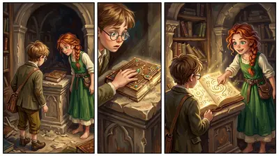 "Olha!" exclamou Elara, apontando para uma alcova escondida atrás de uma estante em ruínas. Dentro, um único livro ornamentado estava aberto, banhado por uma…