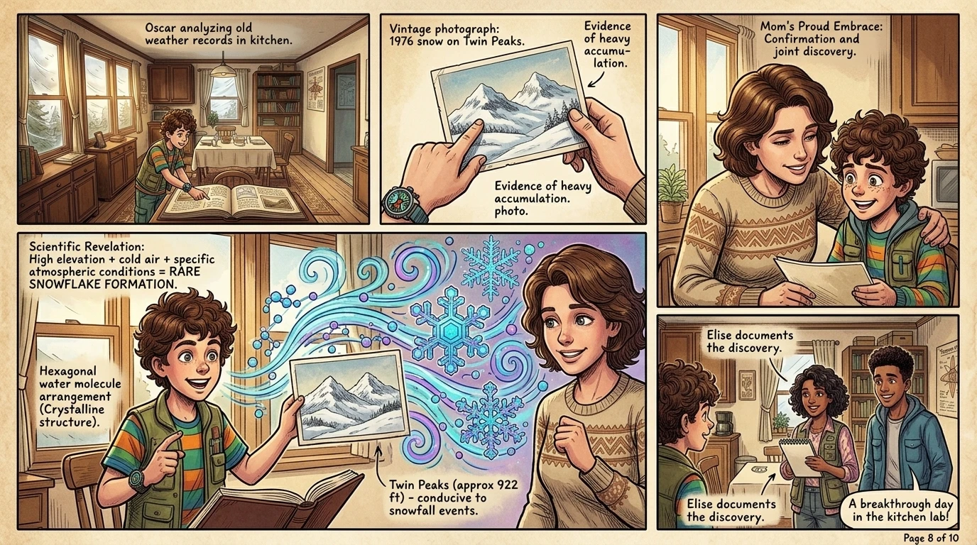 Back on Twin Peaks, the wind whipped around them as Oscar looked at the old photograph with new understanding. "So the water molecules in the air right here got… Back on Twin Peaks, the wind whipped around them as Oscar looked at the old photograph with new understanding. "So the water molecules in the air right here got…