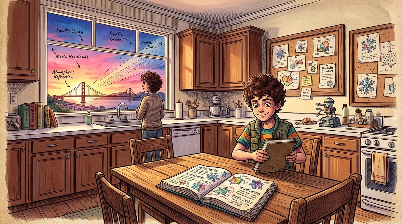 Oscar closed her notebook with a satisfied smile. "So, every snowflake is different, but they all secretly follow the same six-sided math!" Her mother looked… Oscar closed her notebook with a satisfied smile. "So, every snowflake is different, but they all secretly follow the same six-sided math!" Her mother looked…