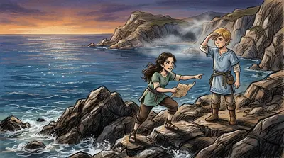 'Hurry, Elina! Before the sun dips below the horizon,' Theron called, his voice echoing across the rocky shore. Elina, clutching a weathered map, scrambled over… 'Hurry, Elina! Before the sun dips below the horizon,' Theron called, his voice echoing across the rocky shore. Elina, clutching a weathered map, scrambled over…