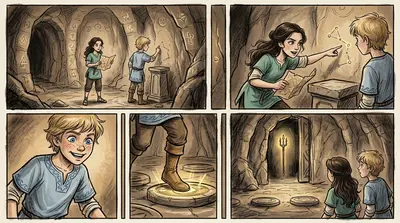 Theron discovered a series of pressure plates on the floor, each etched with a different symbol. 'These must control something,' he muttered. Theron discovered a series of pressure plates on the floor, each etched with a different symbol. 'These must control something,' he muttered.