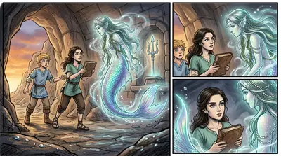 As Elina reached for the trident, a spectral figure materialized before them. 'You seek power that is not yours to wield,' the Mermaid of the Aegean whispered… As Elina reached for the trident, a spectral figure materialized before them. 'You seek power that is not yours to wield,' the Mermaid of the Aegean whispered…