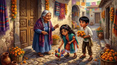 "This is the Door of Memories," the old woman explained, gesturing to the carved entrance. "It only opens on Día de Muertos, when the veil between worlds is…