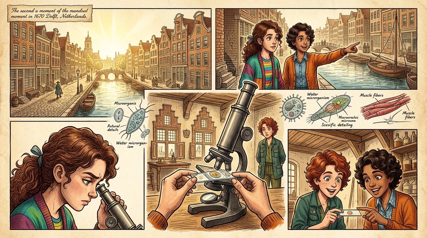 Suddenly, the scene dissolved into a simpler time. The year is 1670, Delft, Netherlands. A cobblestone street lined with tall, narrow houses with stepped… Suddenly, the scene dissolved into a simpler time. The year is 1670, Delft, Netherlands. A cobblestone street lined with tall, narrow houses with stepped…