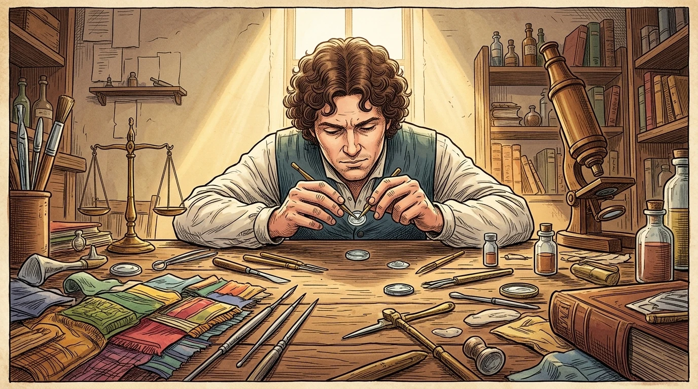 A lone figure, a man in his early thirties, hunched over a workbench in a dimly lit room. This was Antonie van Leeuwenhoek, a Dutch tradesman. A lone figure, a man in his early thirties, hunched over a workbench in a dimly lit room. This was Antonie van Leeuwenhoek, a Dutch tradesman.