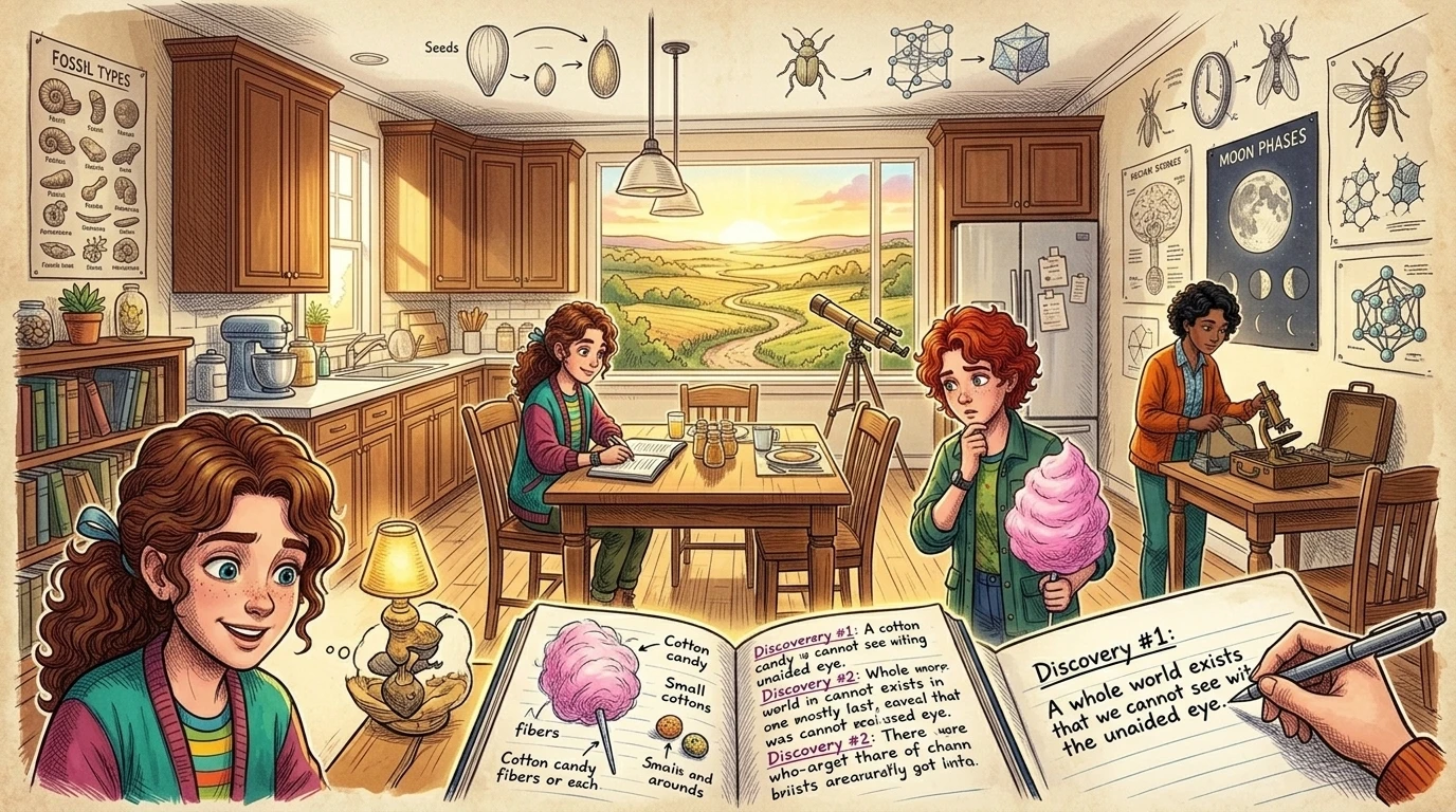 Zara smiled. "The microscope showed us that even the smallest things can be amazing!" she said. Linnea, holding a new piece of clean cotton candy, tilted her… Zara smiled. "The microscope showed us that even the smallest things can be amazing!" she said. Linnea, holding a new piece of clean cotton candy, tilted her…
