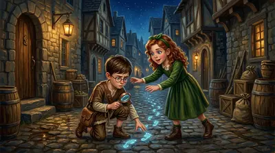 "Footprints? So what?" Leo asked, adjusting his spectacles. "BUT," Maya exclaimed, her voice hushed. "Look closely! They...glow!" Leo knelt, pulling out a small… "Footprints? So what?" Leo asked, adjusting his spectacles. "BUT," Maya exclaimed, her voice hushed. "Look closely! They...glow!" Leo knelt, pulling out a small…