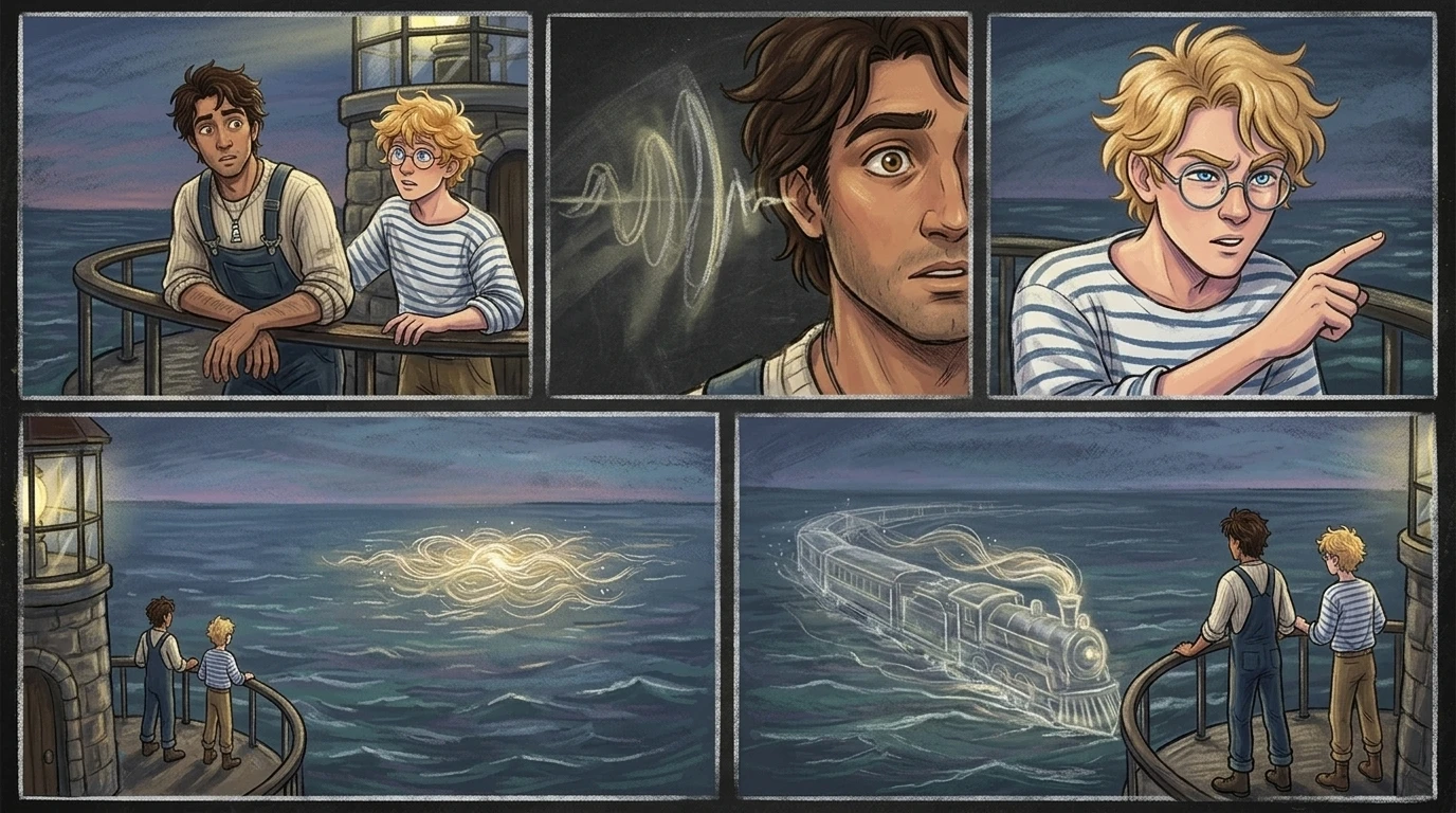 Suddenly, a faint whistle echoed across the water. "What was that?" Santiago asked, his eyes widening. Tane squinted, pointing towards a distant, glowing patch… Suddenly, a faint whistle echoed across the water. "What was that?" Santiago asked, his eyes widening. Tane squinted, pointing towards a distant, glowing patch…