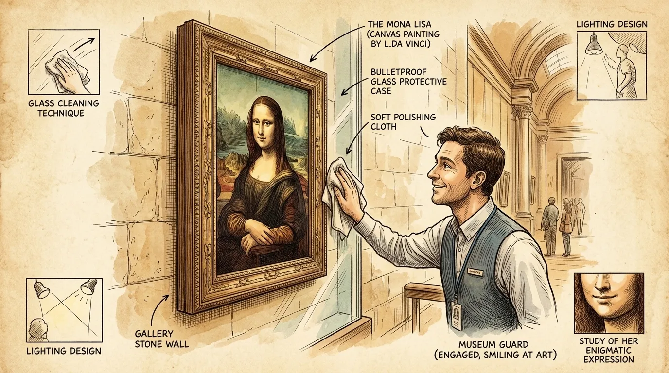 The Mona Lisa, painted by Leonardo da Vinci between 1503 and 1517, hangs in the Louvre Museum, Paris. This iconic portrait, measuring 77 cm x 53 cm, is arguably… The Mona Lisa, painted by Leonardo da Vinci between 1503 and 1517, hangs in the Louvre Museum, Paris. This iconic portrait, measuring 77 cm x 53 cm, is arguably…