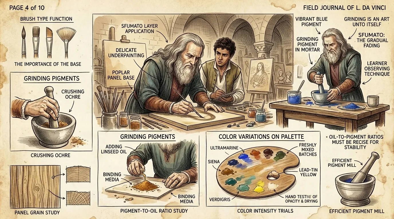 Léonard commença par une fine sous-couche, utilisant de délicates couches de sfumato pour créer de subtiles gradations de lumière et d'ombre. Léonard commença par une fine sous-couche, utilisant de délicates couches de sfumato pour créer de subtiles gradations de lumière et d'ombre.