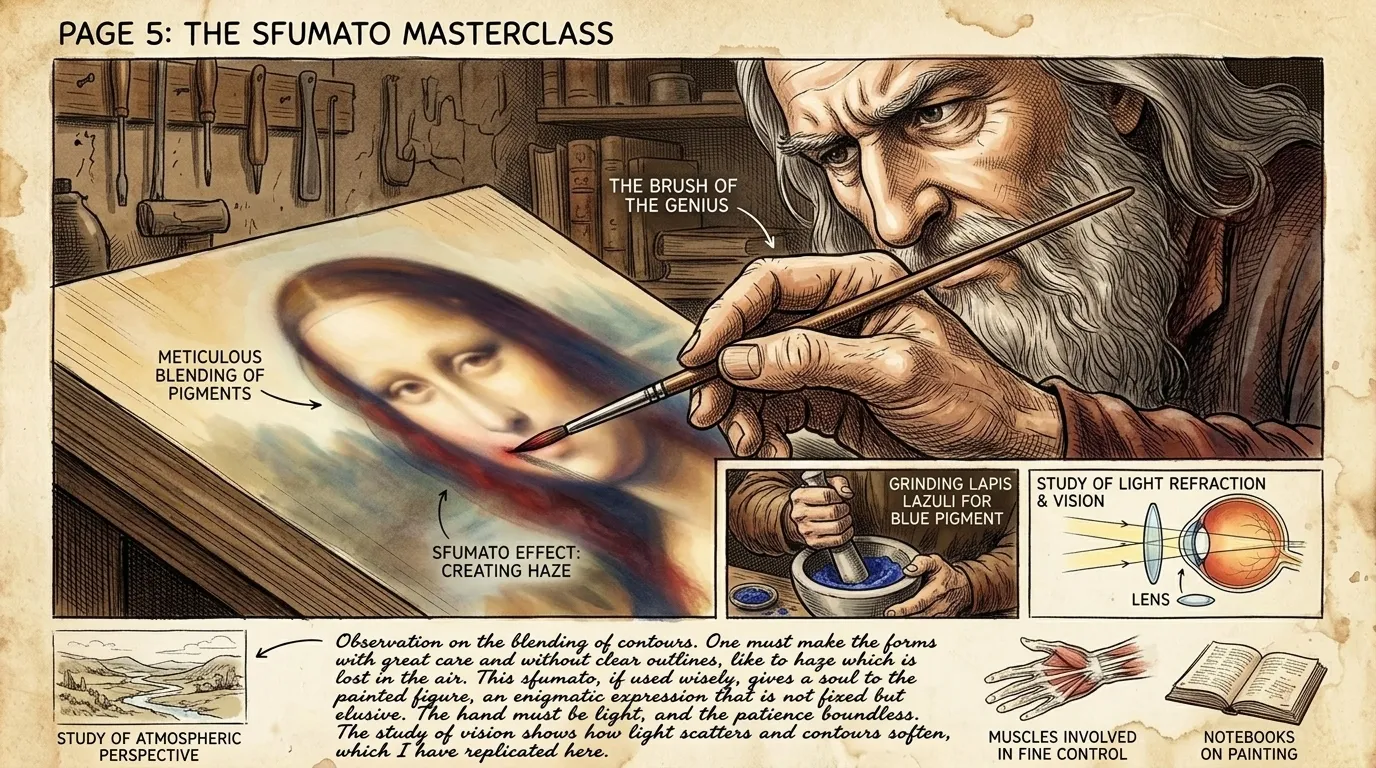 La technique du sfumato exigeait une patience incroyable, car chaque couche de peinture devait être presque translucide. La technique du sfumato exigeait une patience incroyable, car chaque couche de peinture devait être presque translucide.