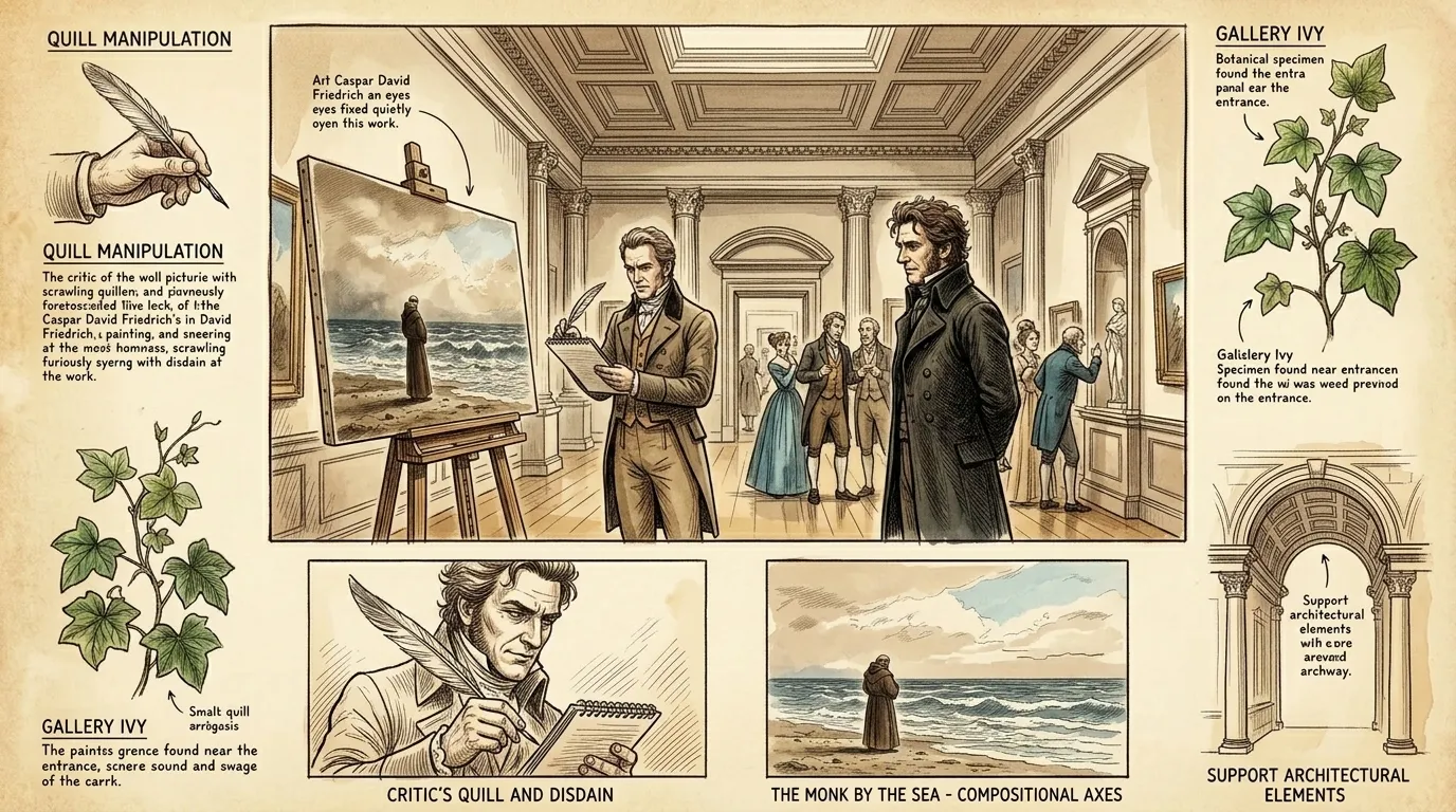 Friedrich's paintings, including 'The Monk by the Sea,' are met with mixed reactions. Some critics praise his originality, while others deride his stark… Friedrich's paintings, including 'The Monk by the Sea,' are met with mixed reactions. Some critics praise his originality, while others deride his stark…