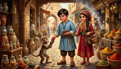 The monkey, realizing it was trapped, sheepishly handed over Grandmama's empty spice box. Layla carefully collected the scattered spice blends, using a small… The monkey, realizing it was trapped, sheepishly handed over Grandmama's empty spice box. Layla carefully collected the scattered spice blends, using a small…