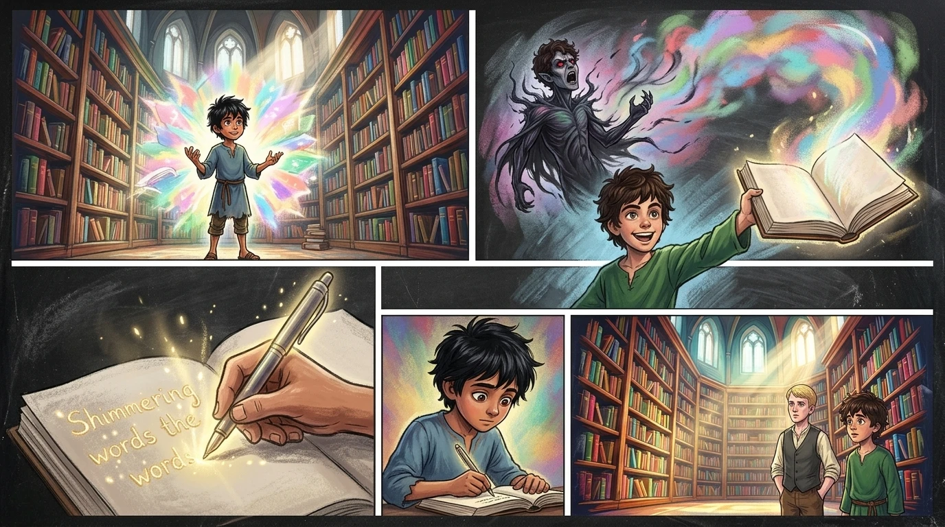Mientras Santiago hablaba, el color regresó a la biblioteca. El Ladrón de Tinta aulló, encogiéndose de nuevo en el vórtice.