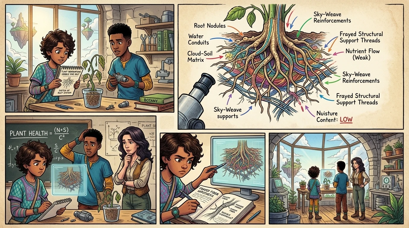 Taj frowned, pulling out her notebook. "It almost looks like the plants aren't getting enough...something?" Jabari, who had been tinkering with a small repulsor… Taj frowned, pulling out her notebook. "It almost looks like the plants aren't getting enough...something?" Jabari, who had been tinkering with a small repulsor…