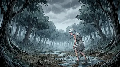 Rain began to fall, turning the forest floor into a muddy swamp. Lyra stumbled, her clothes soaked and heavy. I have to find shelter. But where? Rain began to fall, turning the forest floor into a muddy swamp. Lyra stumbled, her clothes soaked and heavy. I have to find shelter. But where?