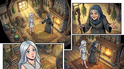 The cottage's interior was warm and cluttered, filled with strange herbs and bubbling potions. The old woman, Elara, gestured for Lyra to sit by the fire. The cottage's interior was warm and cluttered, filled with strange herbs and bubbling potions. The old woman, Elara, gestured for Lyra to sit by the fire.