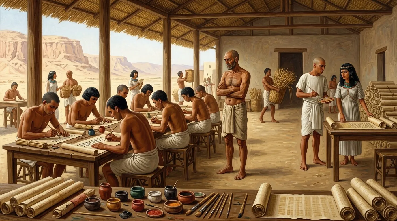 Within the bustling funerary workshop in Thebes, the air was thick with…