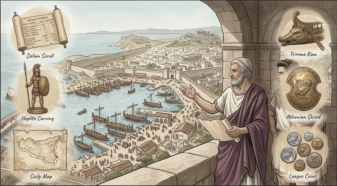 An illustrated page from “The Peloponnesian War — Ancient Greece (431 BC, Greece)”, a story in Wonder History