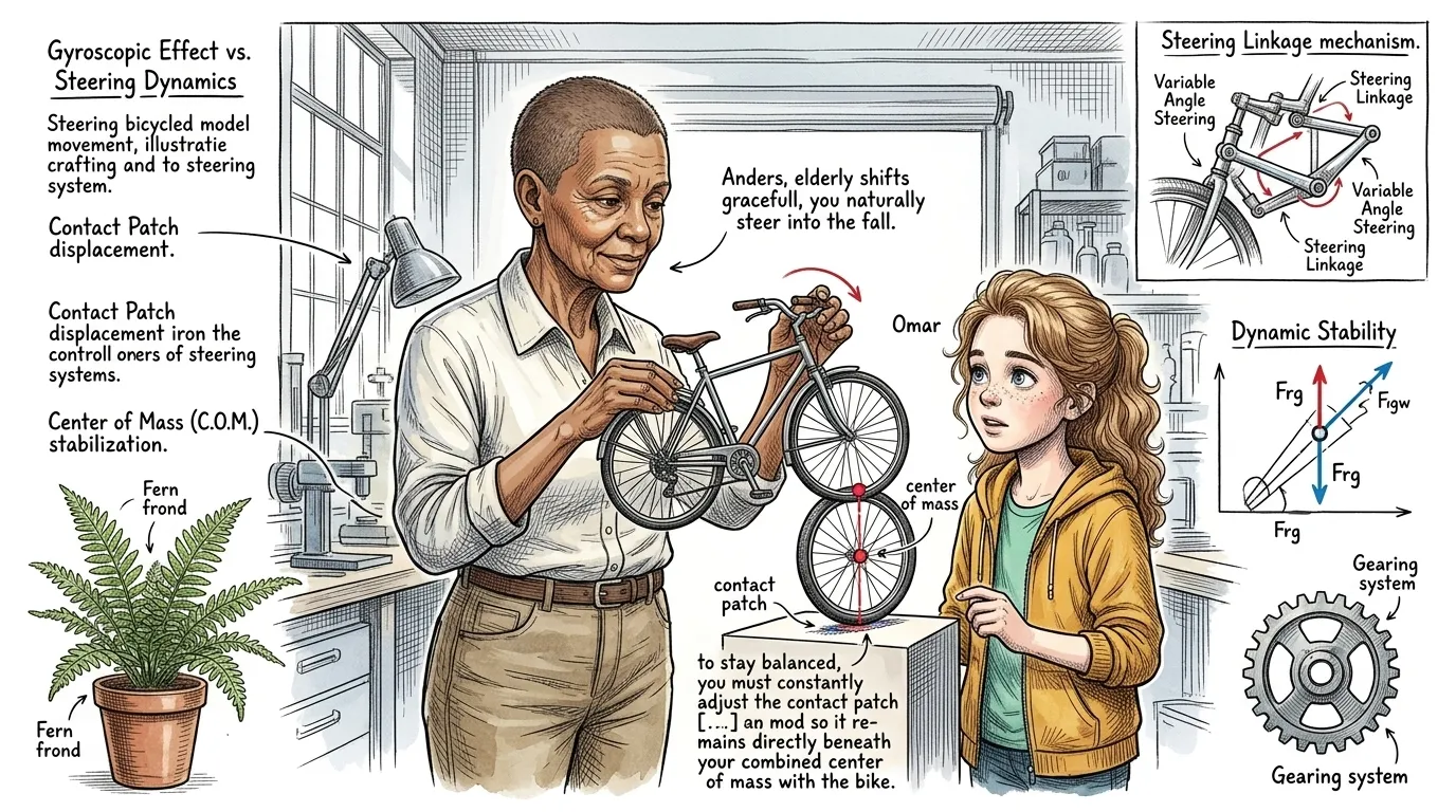 アンダースはこう説明しました。「もう一つの鍵はステアリングです。自転車が傾き始めると、自然と倒れる方向にハンドルを切ります。 アンダースはこう説明しました。「もう一つの鍵はステアリングです。自転車が傾き始めると、自然と倒れる方向にハンドルを切ります。