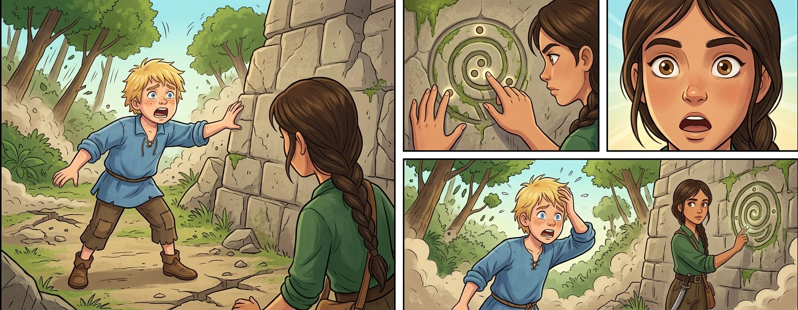 "We have to get this wall open!" Finn yelled over the rumbling. Maya examined the symbol more closely. "The three dots... "We have to get this wall open!" Finn yelled over the rumbling. Maya examined the symbol more closely. "The three dots...
