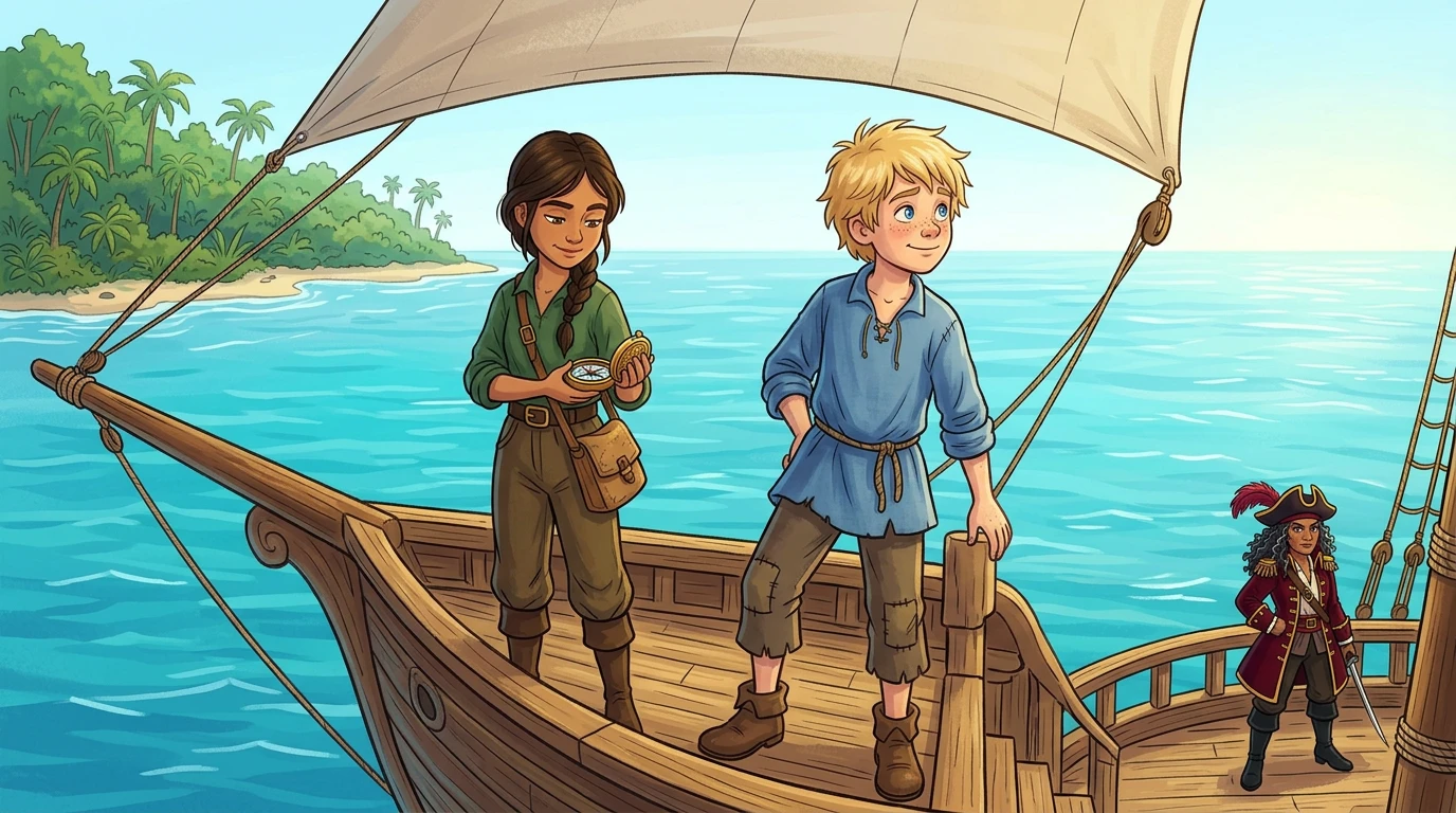 "It's not about the gold, Finn," Maya said softly. "It's about the journey and what we learned along the way." Finn nodded, gazing back at the treasure. "It's not about the gold, Finn," Maya said softly. "It's about the journey and what we learned along the way." Finn nodded, gazing back at the treasure.