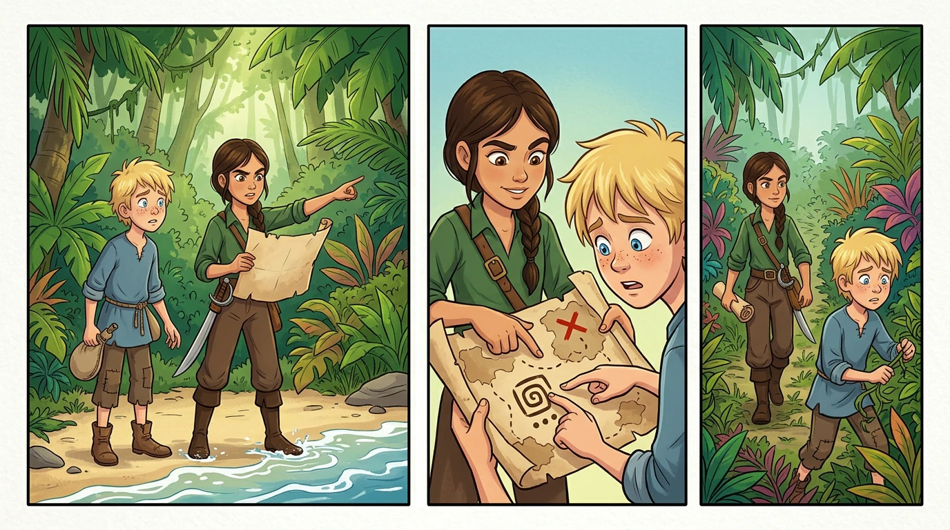 They finally reached the shore, a small, jungle-covered island. "According to this tattered map," Maya declared, unfurling a brittle parchment, "X marks the… They finally reached the shore, a small, jungle-covered island. "According to this tattered map," Maya declared, unfurling a brittle parchment, "X marks the…