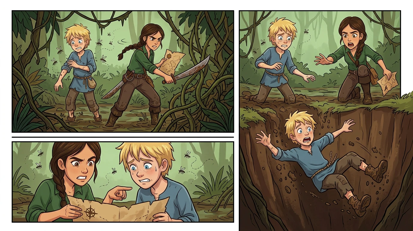 They plunged into the jungle's depths, the map clutched tightly in Maya's hand. Thorny vines snagged at their clothes as they hacked through the dense… They plunged into the jungle's depths, the map clutched tightly in Maya's hand. Thorny vines snagged at their clothes as they hacked through the dense…