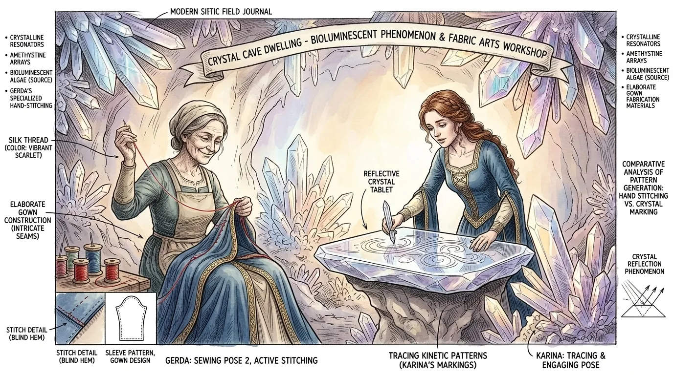 "Another gown, Gerda? Truly, you exhaust yourself with such labor," Karina…