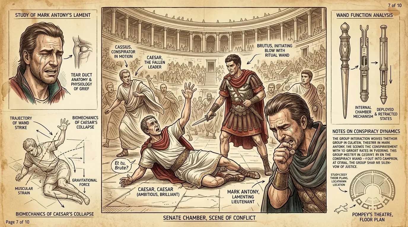 “吾儿,亦有汝焉?”凯撒大喊,被亲密的朋友背叛。公元前四十四年三月十五日,一群以布鲁图斯和卡西乌斯为首的元老,在庞培剧院刺杀了尤利乌斯·凯撒。 “吾儿,亦有汝焉?”凯撒大喊,被亲密的朋友背叛。公元前四十四年三月十五日,一群以布鲁图斯和卡西乌斯为首的元老,在庞培剧院刺杀了尤利乌斯·凯撒。