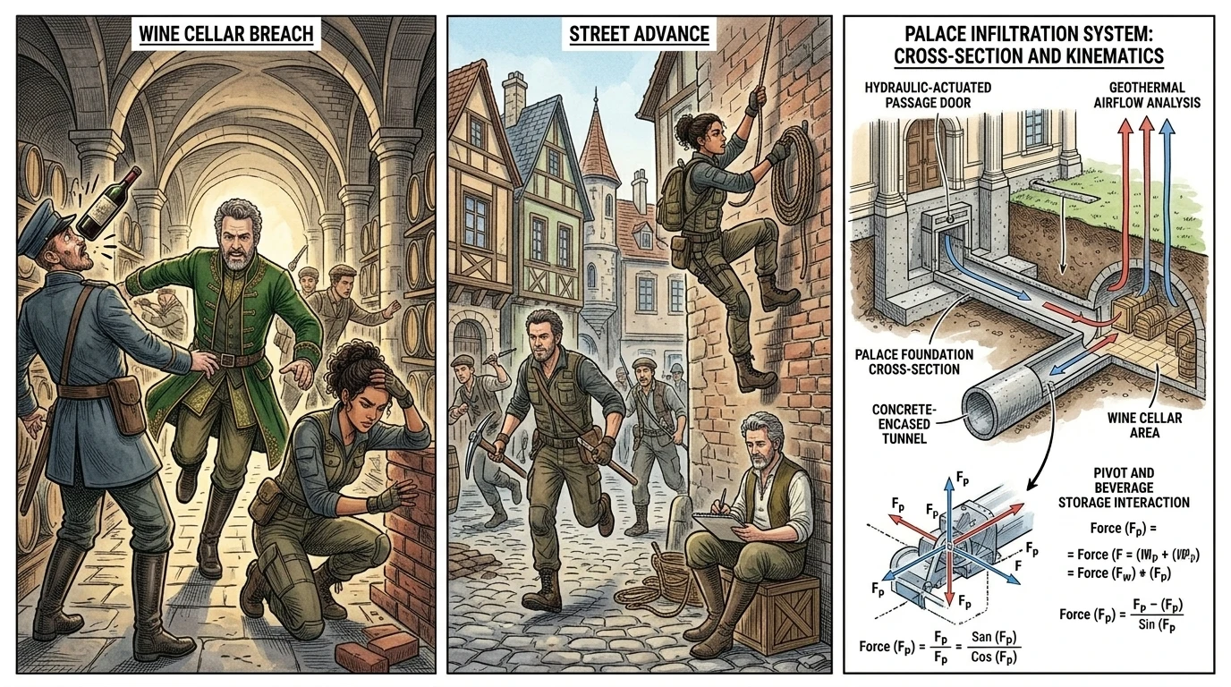 Under the cover of darkness, Nadia, Dimitri, and the revolutionaries used the tunnels to enter the Winter Palace. They emerged into the Tsar's wine cellar…