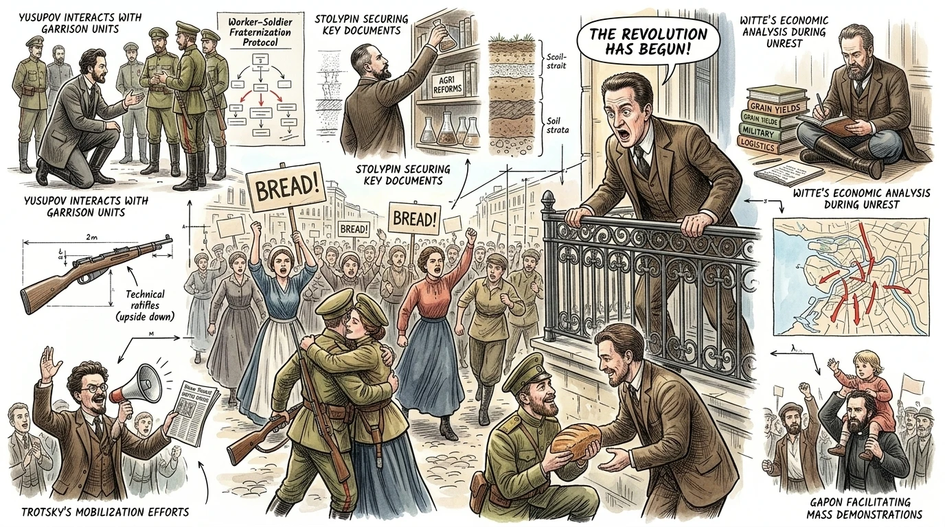Zurück in Petrograd schürten Lebensmittelknappheit und steigende Preise weit verbreitete Wut und Streiks. Im Februar neunzehnhundertsiebzehn gingen… Zurück in Petrograd schürten Lebensmittelknappheit und steigende Preise weit verbreitete Wut und Streiks. Im Februar neunzehnhundertsiebzehn gingen…