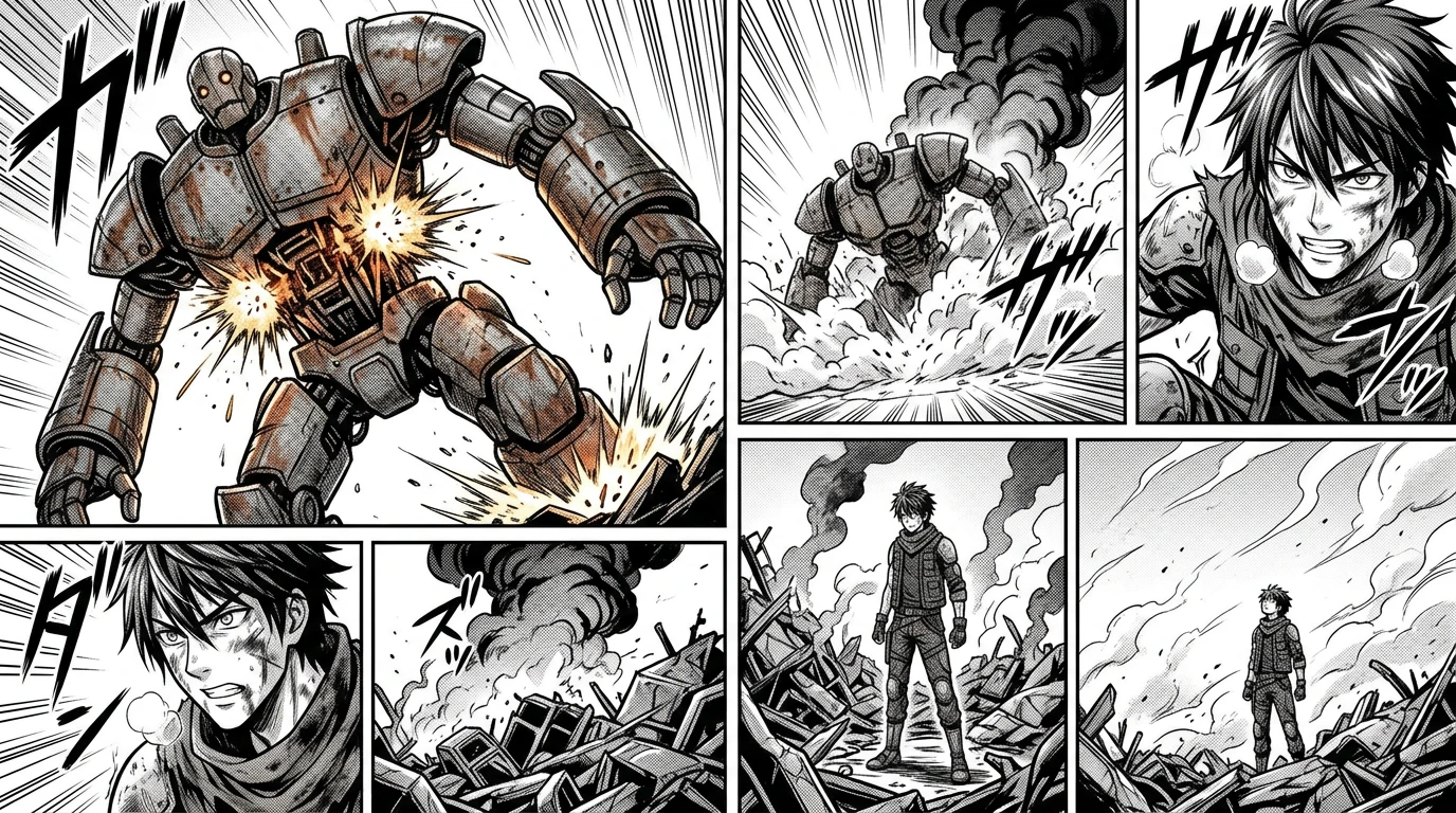 The Colossus teetered, its systems failing. With a final groan, it crashed to the ground, its reign of terror ended. Kael stood amidst the wreckage, exhausted…