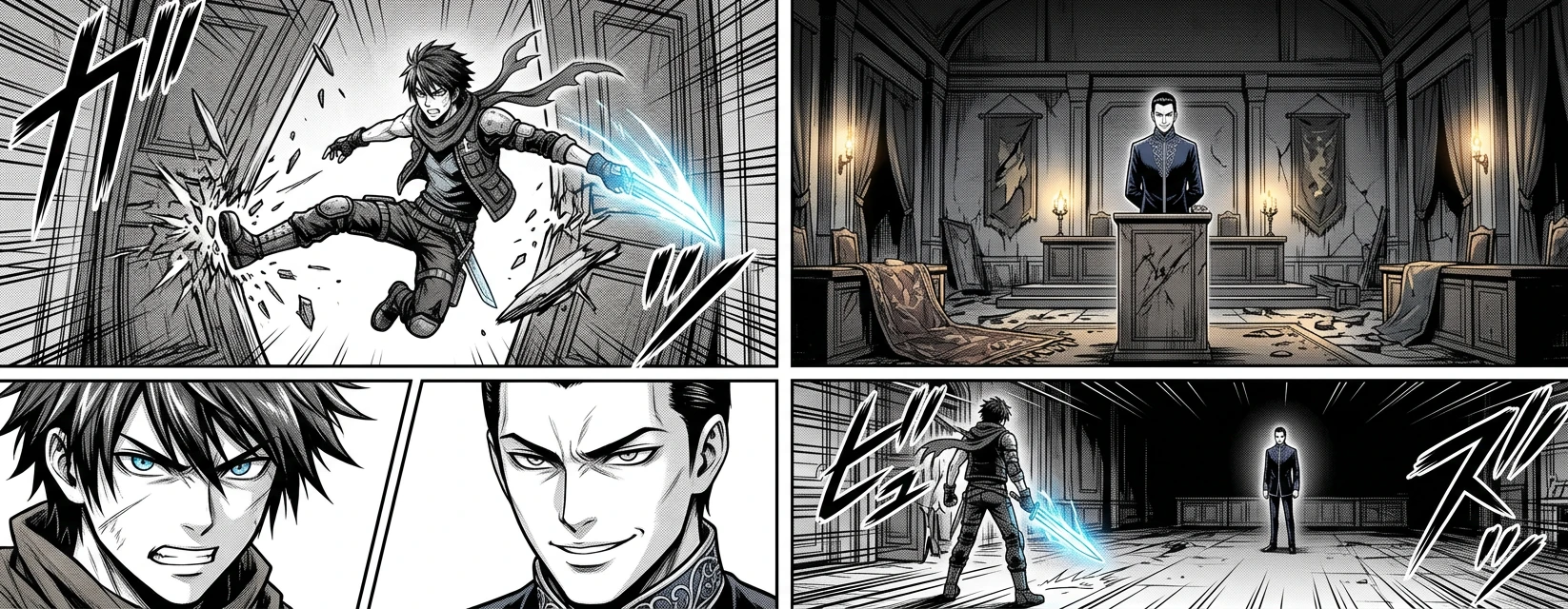 Kael stormed into the council chambers, his energy blade humming. Councilman Varro was there, calmly observing the chaos. "Kael," Varro said with a smirk.