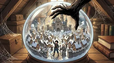 A thunderous CRACK echoed through Eldoria! The snow globe shuddered. A colossal, shadowy hand reached down from the attic ceiling, its fingers like gnarled… A thunderous CRACK echoed through Eldoria! The snow globe shuddered. A colossal, shadowy hand reached down from the attic ceiling, its fingers like gnarled…