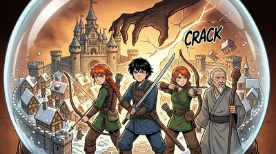 The hand descended further, its shadow engulfing Eldoria. A deafening CRACK split the air as the globe weakened. The time to act was NOW! The hand descended further, its shadow engulfing Eldoria. A deafening CRACK split the air as the globe weakened. The time to act was NOW!
