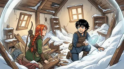 Suddenly, a faint glimmer caught Kai's eye. He reached into a snowdrift, pulling out a shard of ice. It wasn't just ice, it was a lens! Suddenly, a faint glimmer caught Kai's eye. He reached into a snowdrift, pulling out a shard of ice. It wasn't just ice, it was a lens!