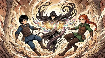 With a guttural cry, the Shadow Syndicate leader tore the Sacred Scroll in two! The world around them dissolved into chaos. Lina screamed, clutching her head. With a guttural cry, the Shadow Syndicate leader tore the Sacred Scroll in two! The world around them dissolved into chaos. Lina screamed, clutching her head.