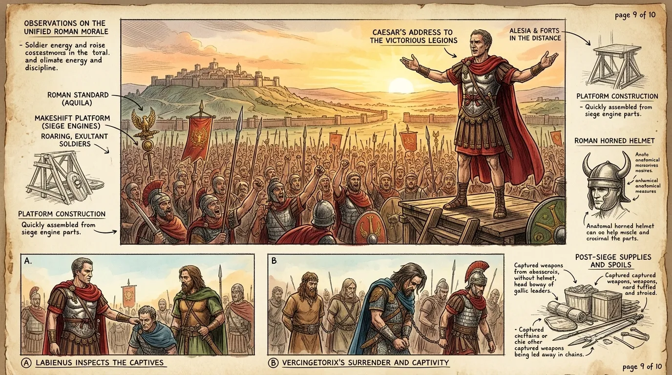 Caesar, victorious, addressed his troops: "You have shown the world the might of Rome! Your courage and discipline have secured Gaul for our Republic!" The… Caesar, victorious, addressed his troops: "You have shown the world the might of Rome! Your courage and discipline have secured Gaul for our Republic!" The…