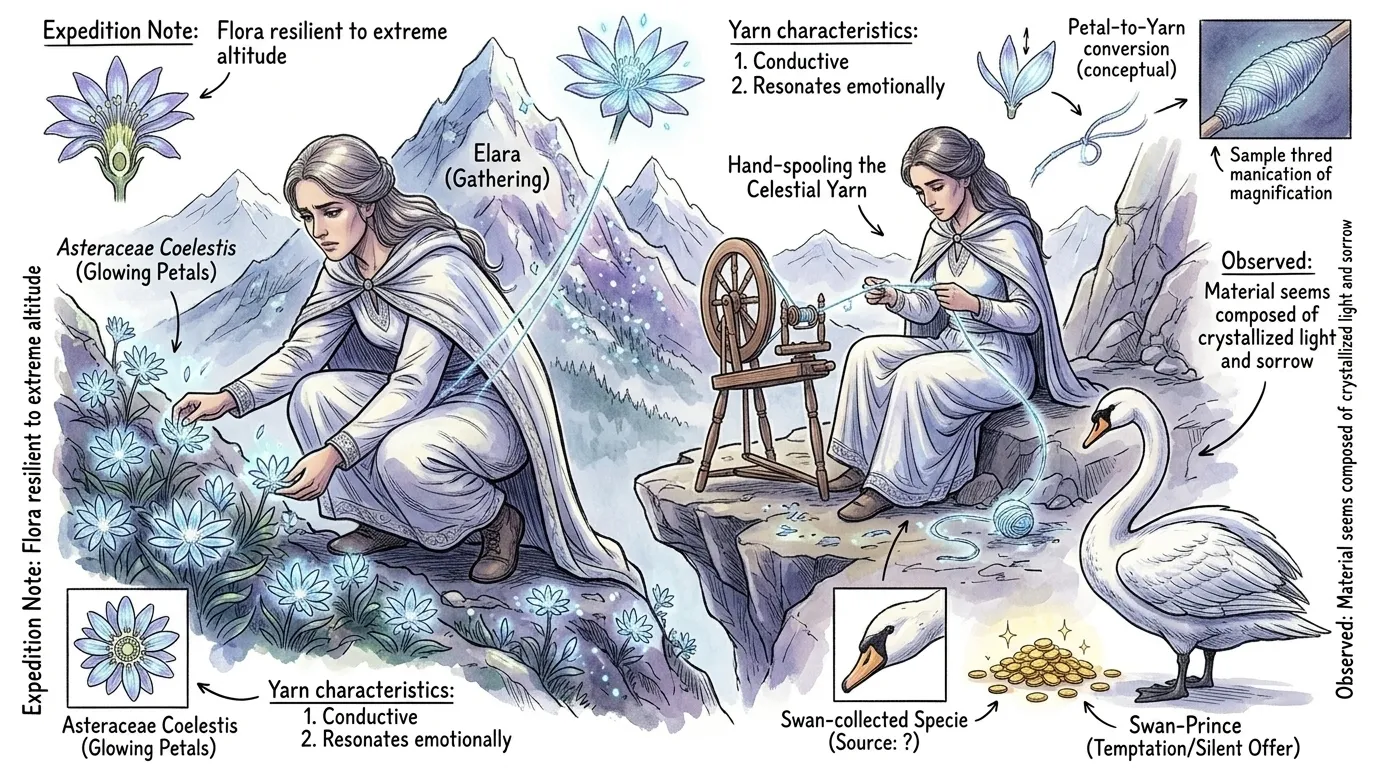 伊拉拉开始执行她的任务,采集星辰花,这是一种只生长在最高山峰上的稀有花朵。每朵花都闪烁着天体的光芒,花瓣低语着被遗忘的故事。 伊拉拉开始执行她的任务,采集星辰花,这是一种只生长在最高山峰上的稀有花朵。每朵花都闪烁着天体的光芒,花瓣低语着被遗忘的故事。